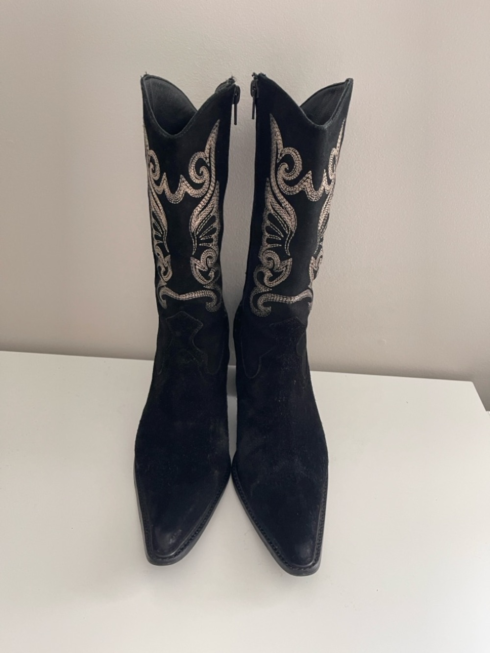 Black Western Embroidered Suede Knee Boot size 8